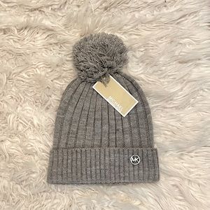 Michael Kors Gray Pom Pom Beanie NWT